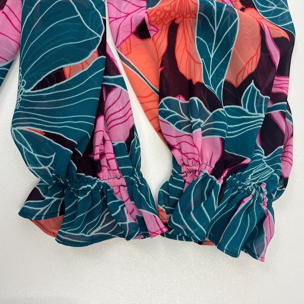 Trina Turk Rhapsodic Mini Dress Pink Green Tropical Floral Sz M Resortwear Party - Picture 9 of 15